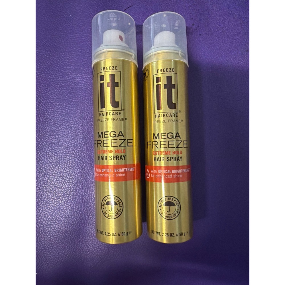 Freeze It Haircare Mega Freeze Extreme Hold Hair Spray 2.25 oz Set of 2 Gold Can
